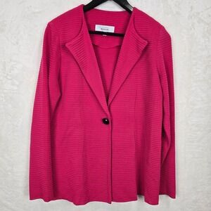 Misook‎ Womens Ribbed Knit Blazer Fuchsia Pink Jewel Button Jacket Medium